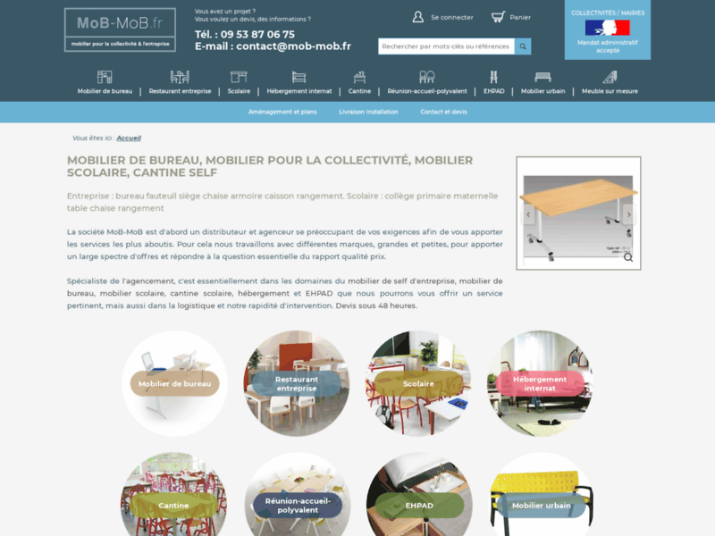 Mobilier de bureau, mobilier scolaire, restaurant d'entreprise, cantine, fauteuil