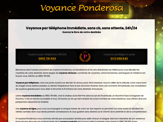 Voyance Ponderosa - voyance pas cher par téléphone